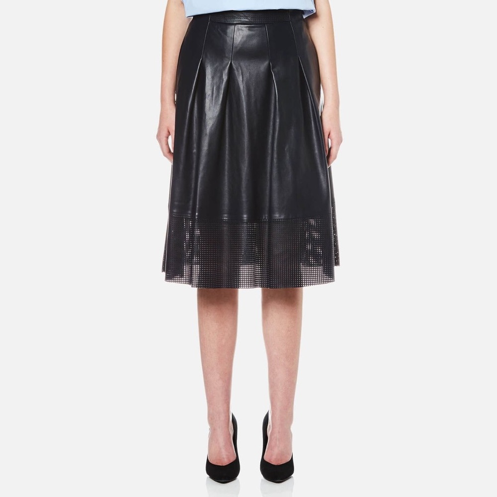 BOSS Beswedy Deep Navy Perforated PU A Line Midi Skirt
